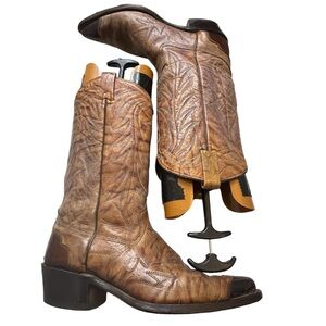 Vintage TEXAS Men's Leather Western Cowboy Boots Size 10.5 D Brown Wing Tip M 81